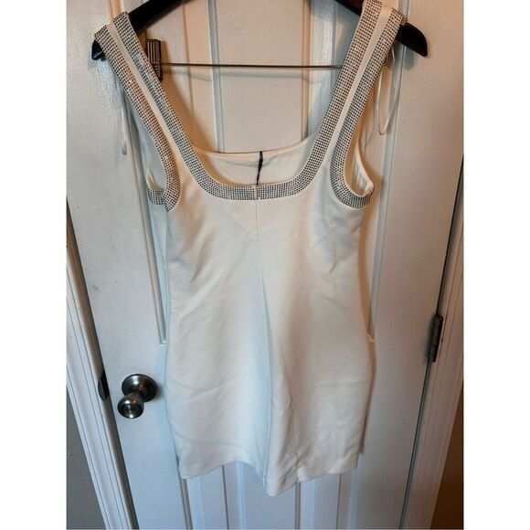 Zara white sexy going out dress with diamonds size small s - Picture 3 of 5